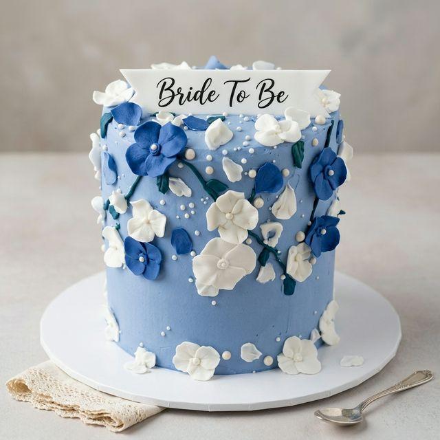 Blue Floral Bridal Cake