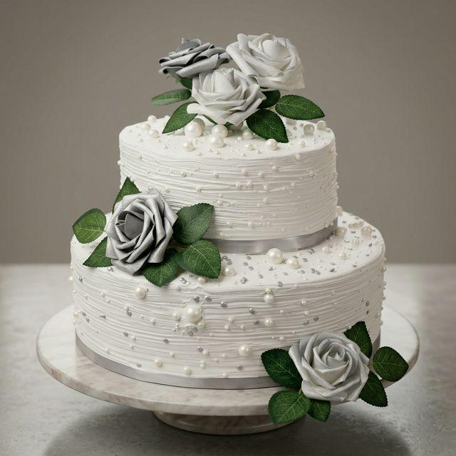 Silver Rose Wedding Cake