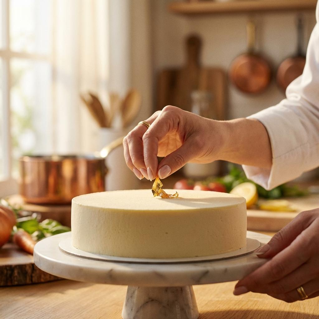 Chef Sneha Mary finishing a cake